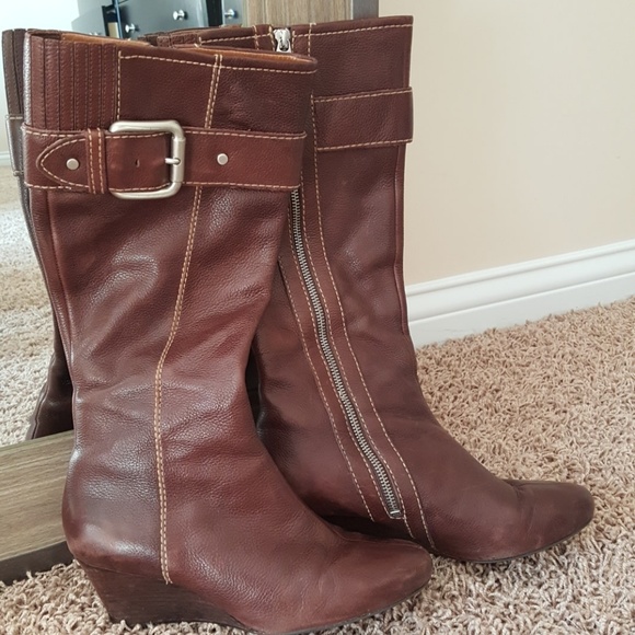 Brown Wedge Leather Boots - Picture 6 of 7